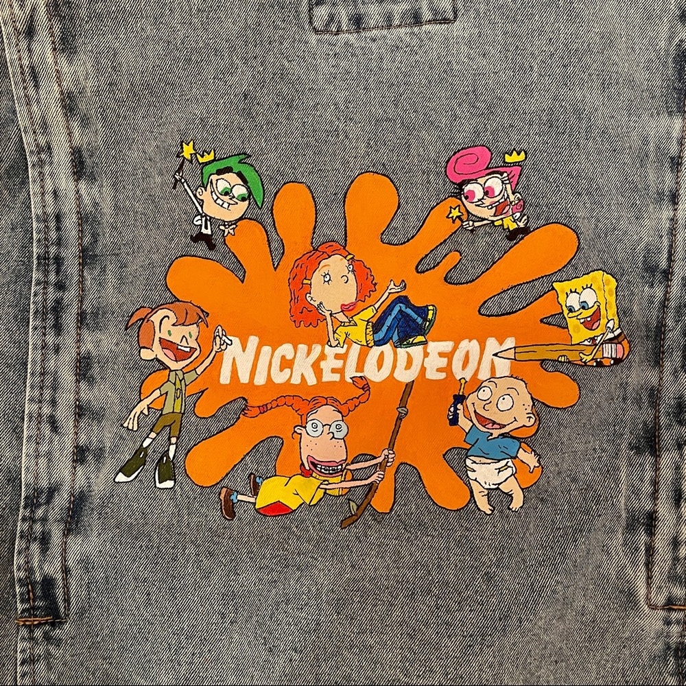 Hand Painted nickelodeon 90's and 00's cartoon denim jacket